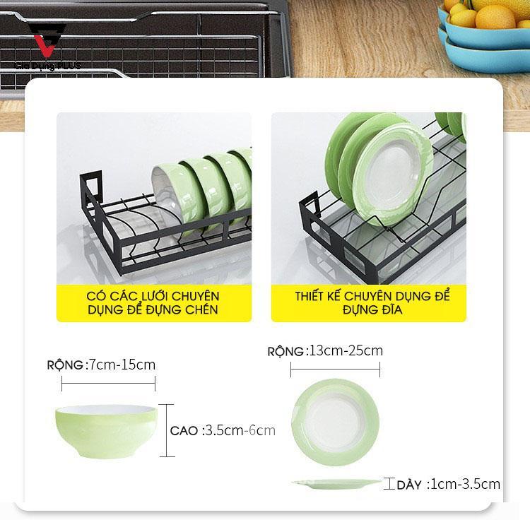 Kệ Đựng Chén Bát Dán Tường (INOX 304 + Sơn Tĩnh Điện) Cao Cấp | Cấu tạo, kích thước chén phù hợp của kệ