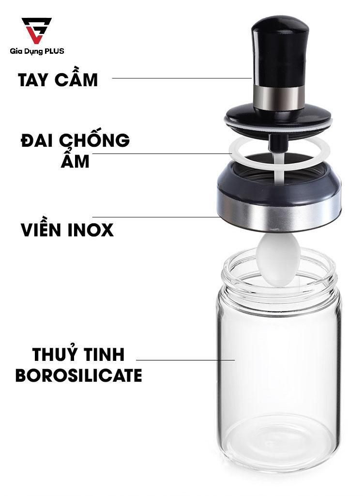 Hũ Đựng Gia Vị Thuỷ Tinh Borosilicate Đa Năng - cấu tạo của hủ đựng gia vị zibo