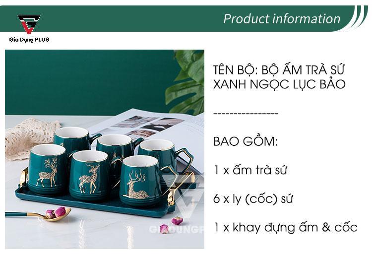 Bộ Ấm Trà Gốm Sứ Sang Trọng Màu Xanh Ngọc Lục Bảo Cao Cấp Qianhuiju | Thông tin sản phẩm