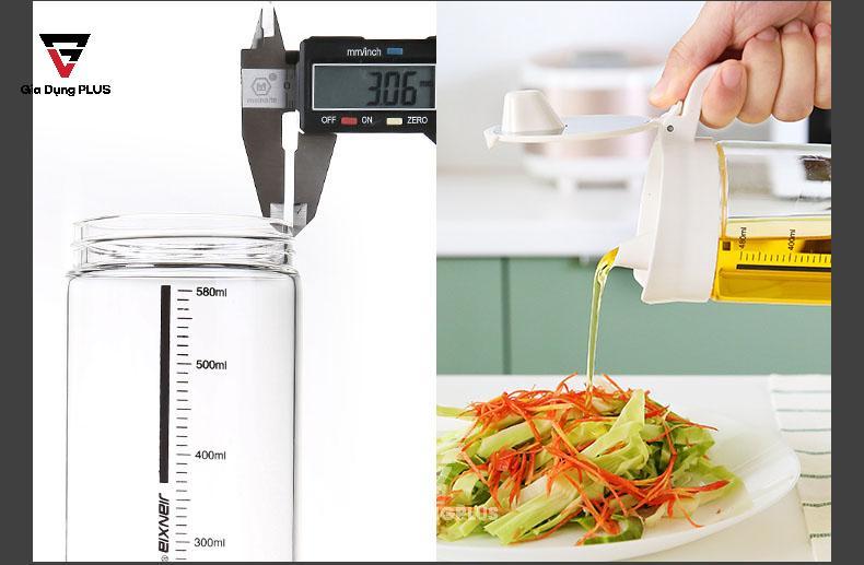 Bình đựng dầu ăn, nước mắm thuỷ tinh có nắp kín từ INOX 304 của Jianxia | Thành thuỷ tinh dày, có phần nắp tiện ích