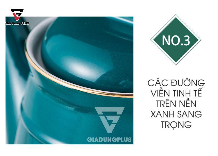 Bộ Ấm Trà Gốm Sứ Sang Trọng Màu Xanh Ngọc Lục Bảo Cao Cấp Qianhuiju | Ấm có nắp đậy kín giữ nhiệt