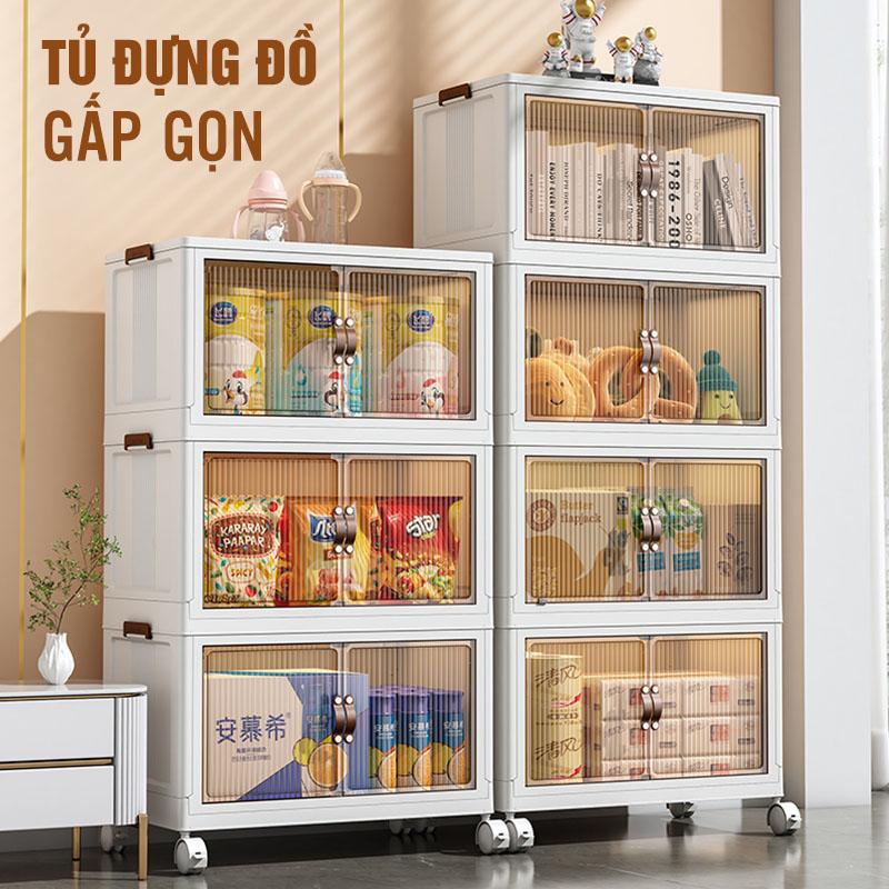 Tủ Đựng Đồ Gấp Gọn Đa Năng Nhiều Tầng (1-2-3-4-5 Tầng) Cao Cấp Có Nắp & Bánh Xe Lớn - LAZYDO (LZ-0545) - gia dụng plus