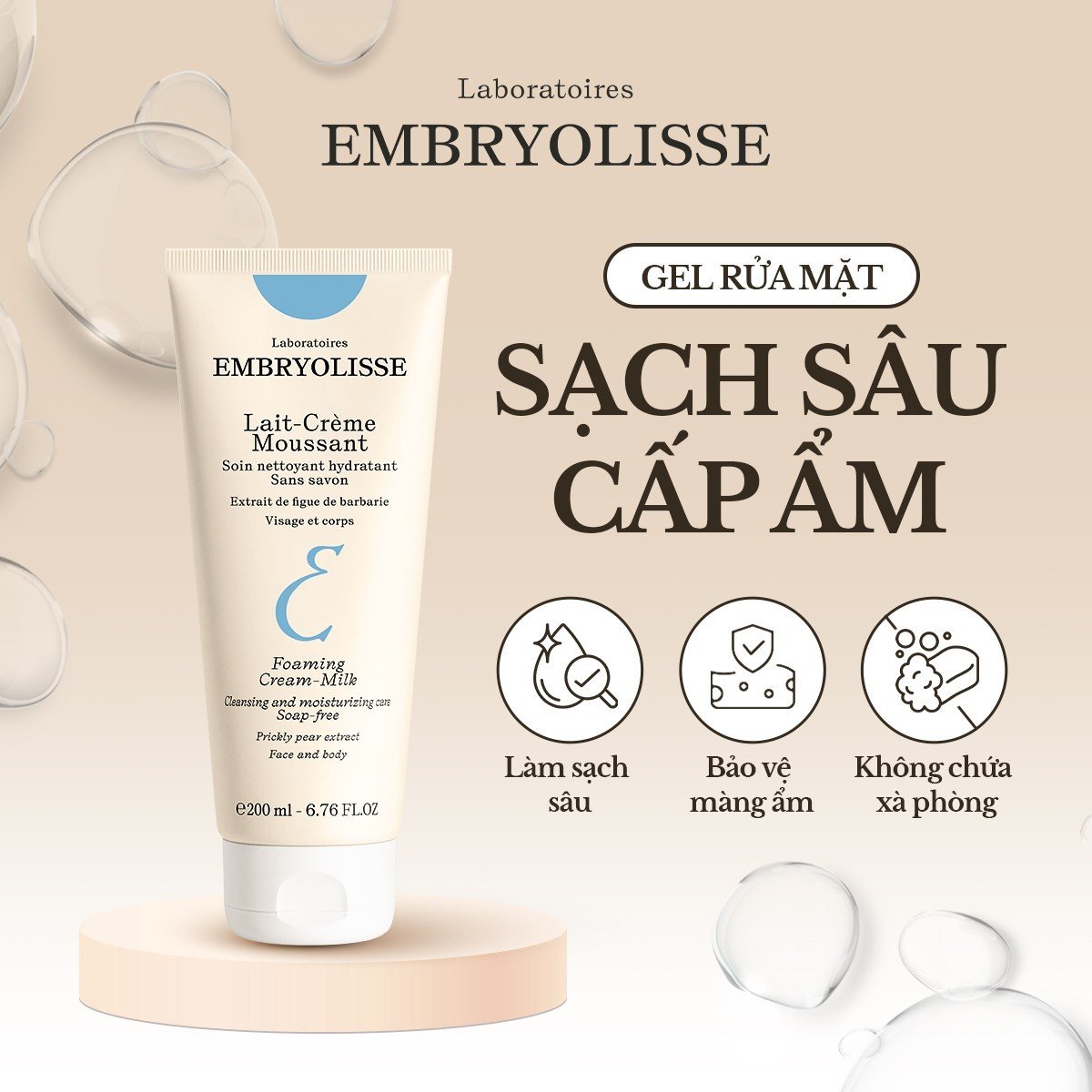 Sữa Rửa Mặt Sạch Sâu Cấp Ẩm Embryolisse Lait-Crème Moussant 200ml