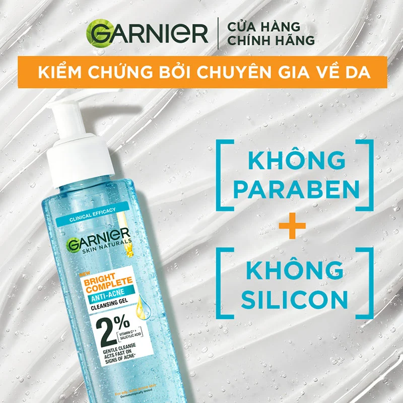 Gel Rửa Mặt Garnier Bright Complete Anti-Acne Cleansing Gel 120ml