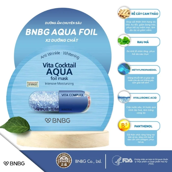 Mặt Nạ Giấy BNBG Dưỡng Ẩm Chuyên Sâu Vita Cocktail Aqua Foil 2X Upgrade 30ml (Xanh) - hình 2