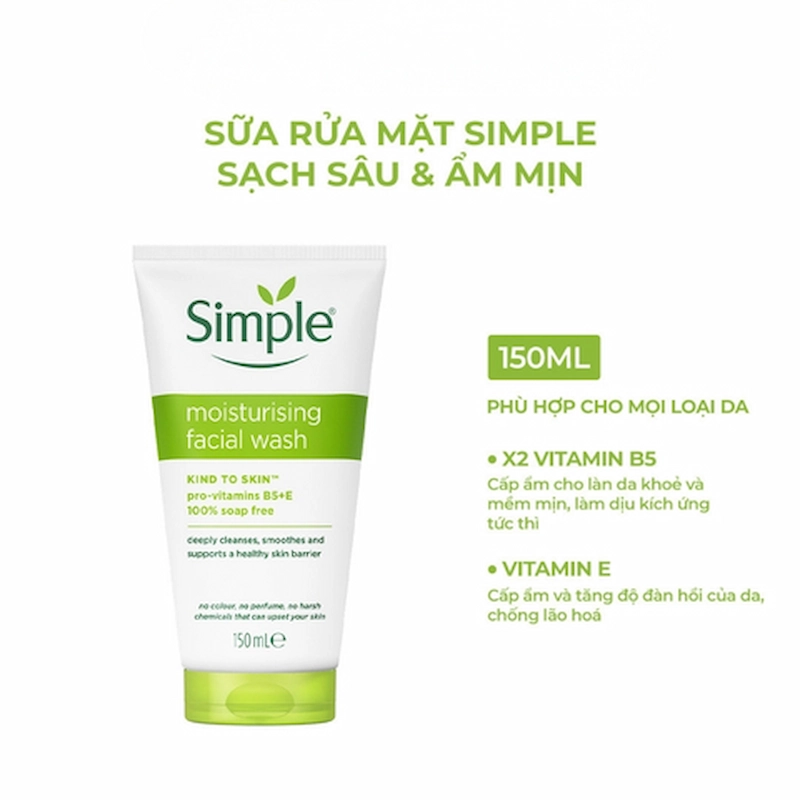 Sữa Rửa Mặt Simple Dưỡng Ẩm Cho Da Kind To Skin Moisturising Facial Wash 150ml