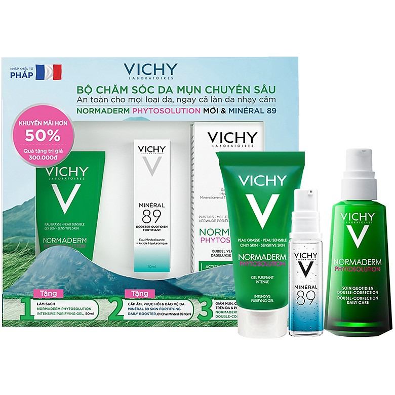 Bộ sản phẩm chăm sóc da mụn chuyên sâu Vichy Normaderm Phytosolution