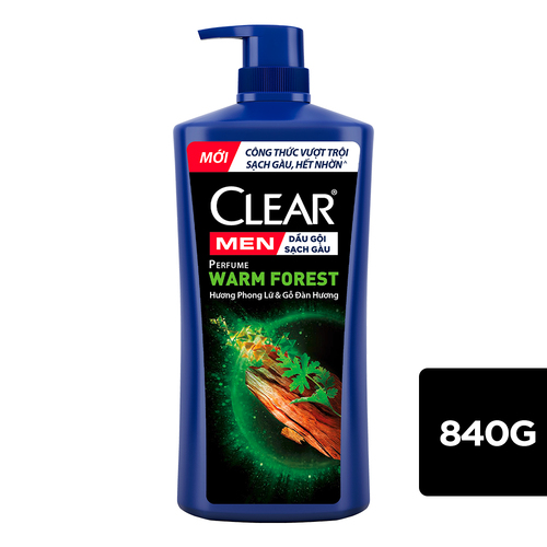 Dầu Gội Sạch Gàu Cho Nam Clear Men Perfume Warm Forest 840g (Hương Phong Lữ & Gỗ Đàn Hương)