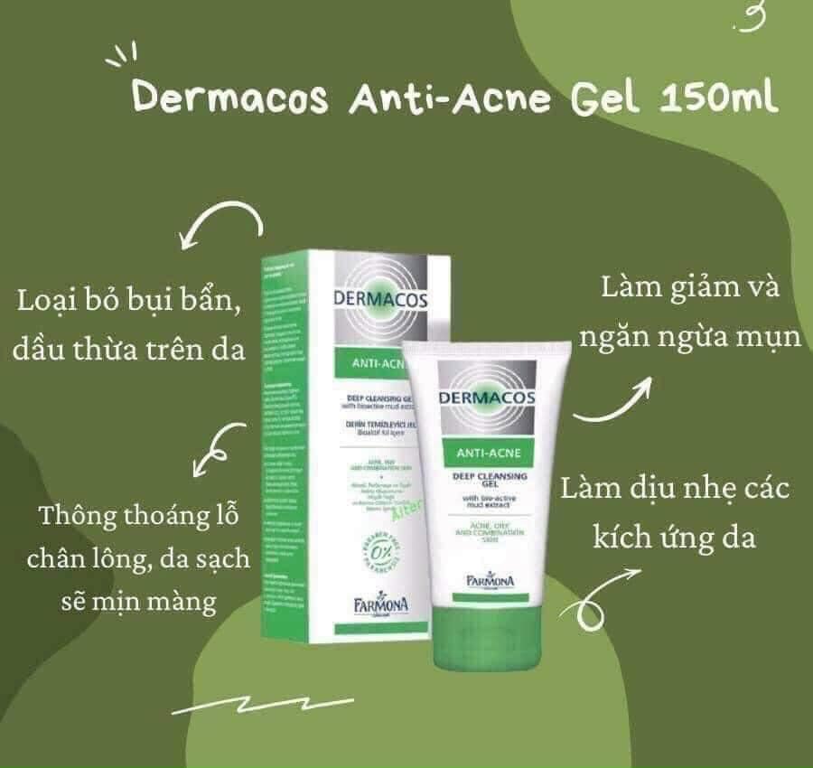 Gel Rửa Mặt Sạch Sâu Ngừa Mụn Dermacos Anti-Acne Deep Cleansing Gel 150ml