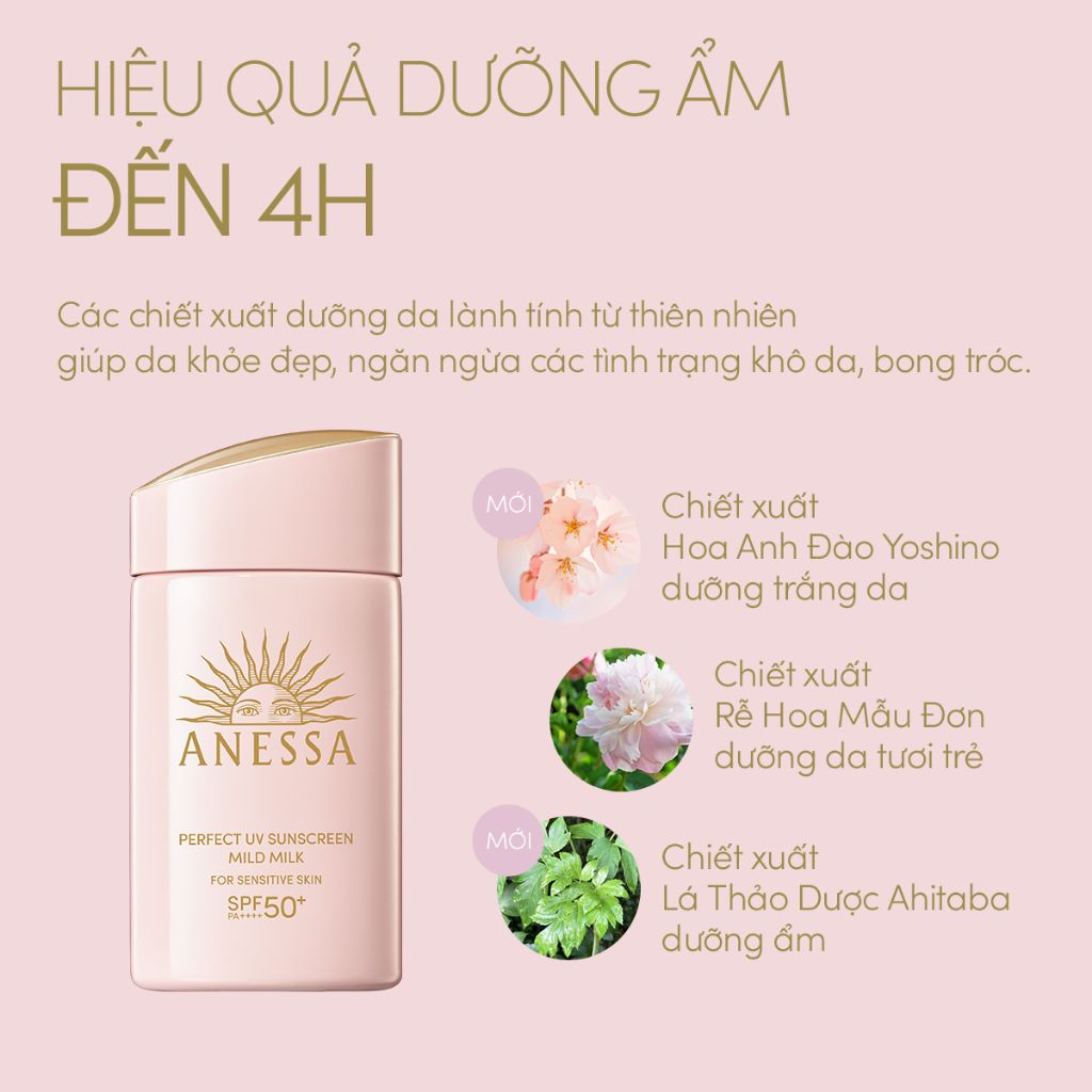 Sữa Chống Nắng Cho Da Nhạy Cảm & Trẻ Em Anessa Perfect UV Mild Milk 60ml (Hồng) (Mẫu Mới)
