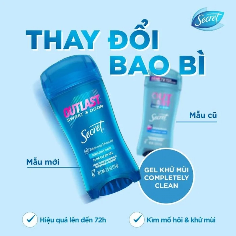 Lăn Khử Mùi Dạng Gel Secret Outlast PH Balancing Minerals 72H Clear Gel 73g (Nhập Khẩu Mỹ)