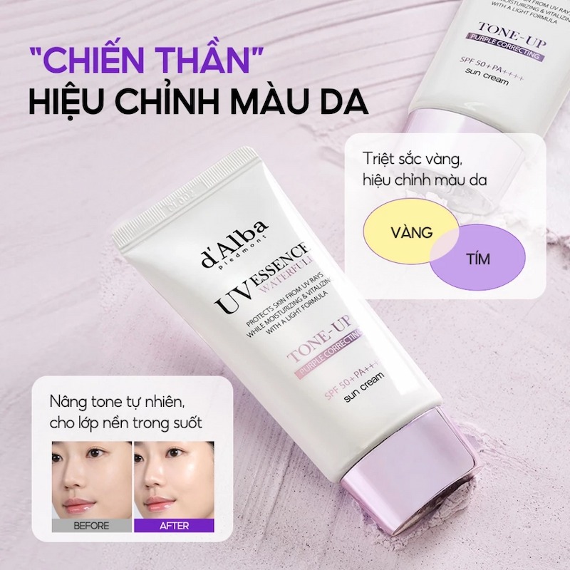 Kem Chống Nắng D'Alba UV Essence Waterfull+ Tone Up Purple Correcting SPF50+ 50ml (Nhập Khẩu)