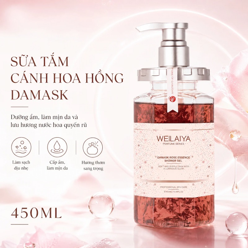 Sữa Tắm Trắng Da Weilaiya Damask Rose Essence Shower Gel 450ml (Mẫu Mới)
