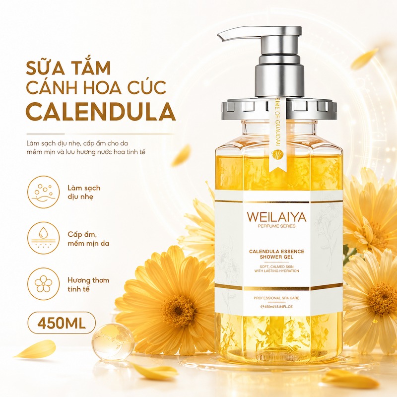 Sữa Tắm Trắng Da Hoa Cúc Weilaiya Calendula Skin Beautifying Essence Shower Gel