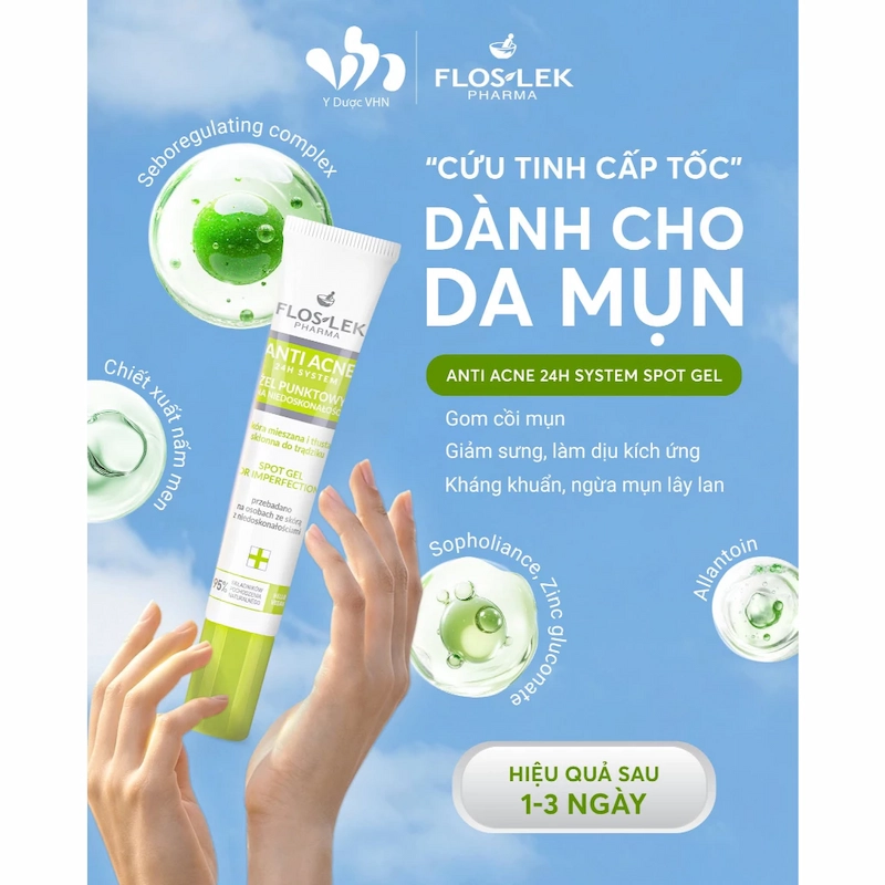 Gel Chấm Mụn Floslek Anti Acne 24h System Spot Gel For Imperfections 20ml (Nhập Khẩu)
