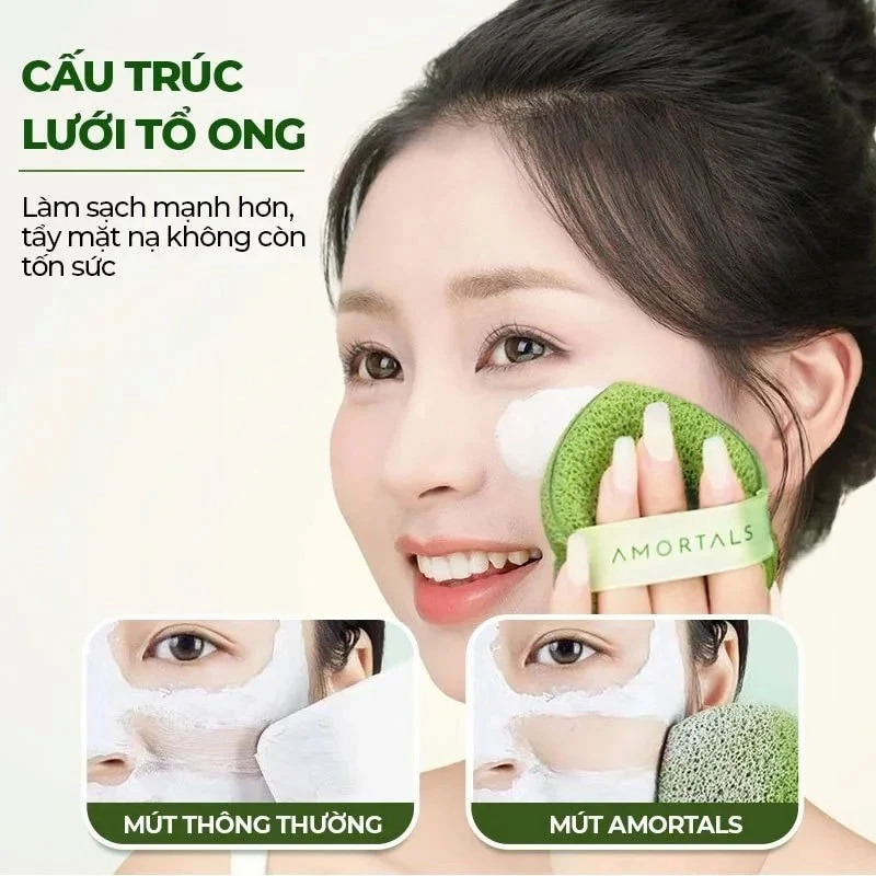 Bông Rửa Mặt Bọt Biển Amortals Wash To Smile Face Washing Puff 1 Cái (Mẫu Mới)