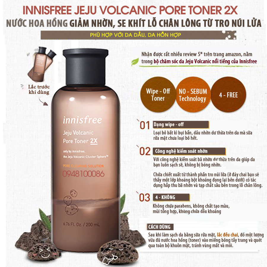 Nước hoa hồng Innisfree Jeju Volcanic Pore Toner 2X 200ml