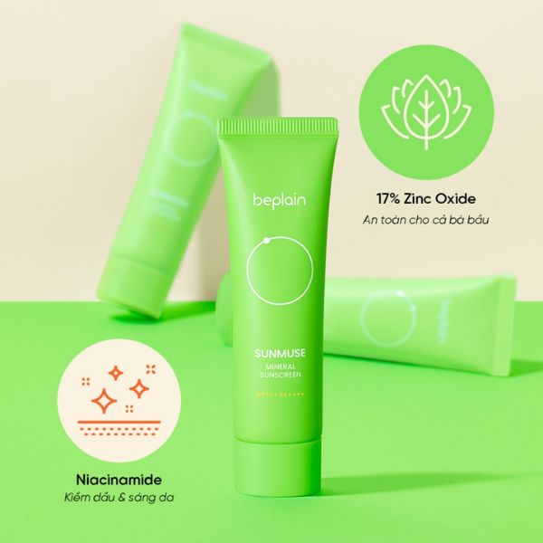 Kem Chống Nắng Beplain Sunmuse Mineral Sunscreen SPF50+ 50ml (Xanh Lá Kiềm Dầu)