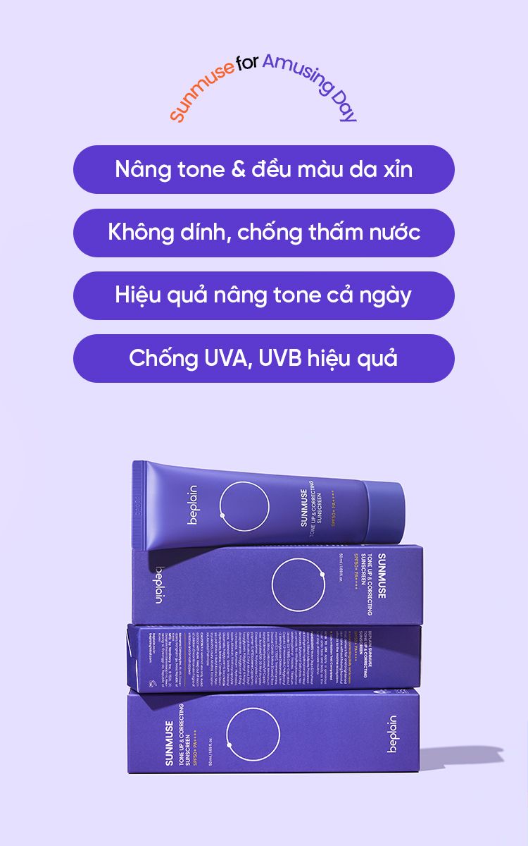 Kem Chống Nắng Beplain Sunmuse Tone Up & Correcting Sunscreen SPF50+ 50ml (Tím Nâng Tông)