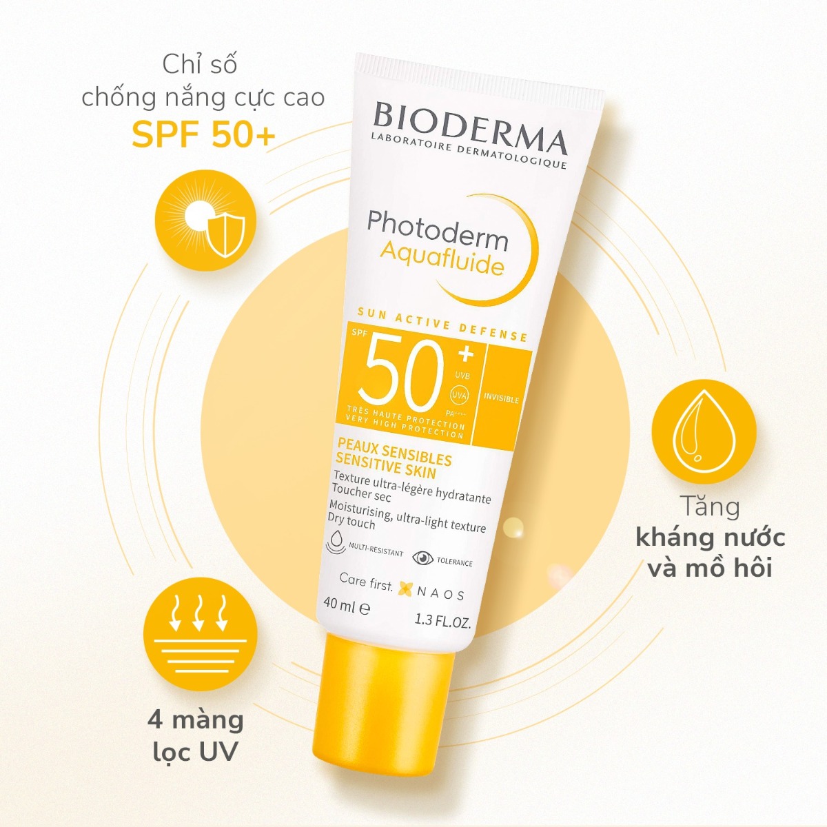 Kem Chống Nắng Bioderma Photoderm Aquafluide SPF 50+ Giảm Bóng Nhờn 40ml (Mẫu Mới) (Nhập Khẩu)