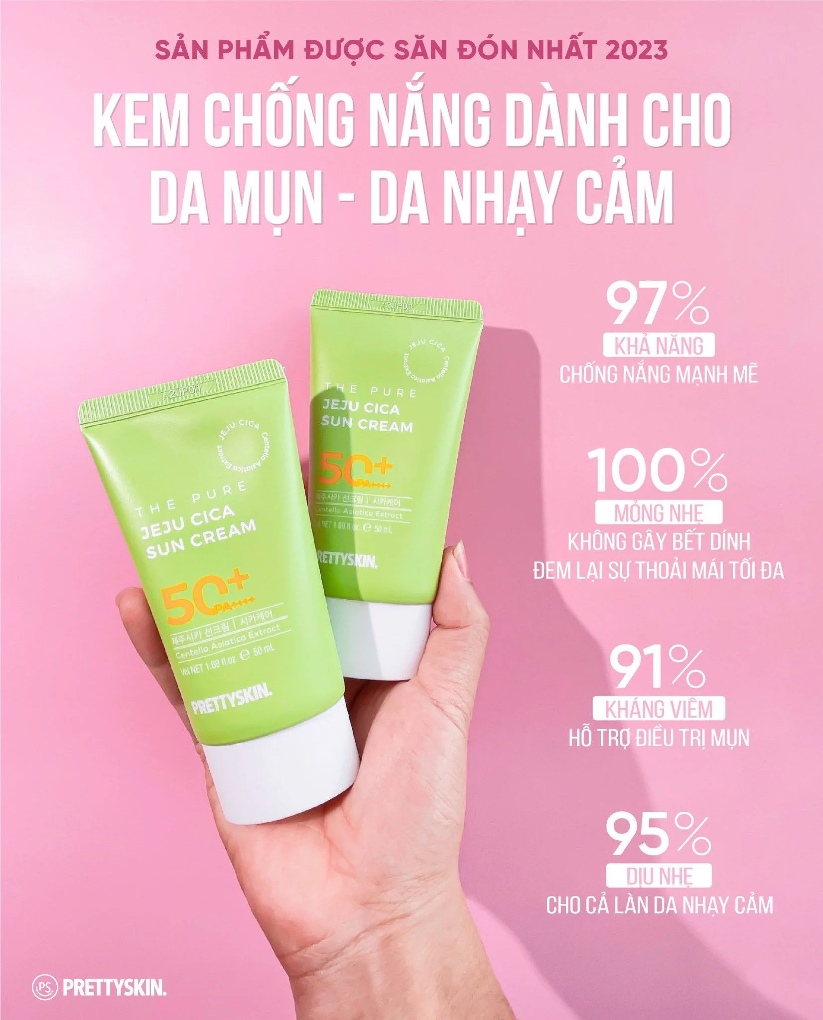 Kem Chống Nắng Dưỡng Ẩm Chiết Xuất Rau Má PrettySkin The Pure Jeju Cica Sun Cream SPF50+ 50ml