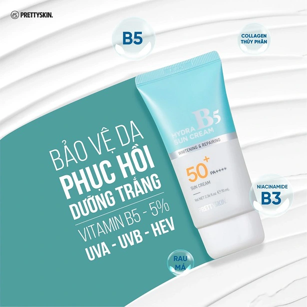 Kem Chống Nắng Phục Hồi Dưỡng Trắng PrettySkin Hydra B5 Sun Cream SPF50+ 70ml