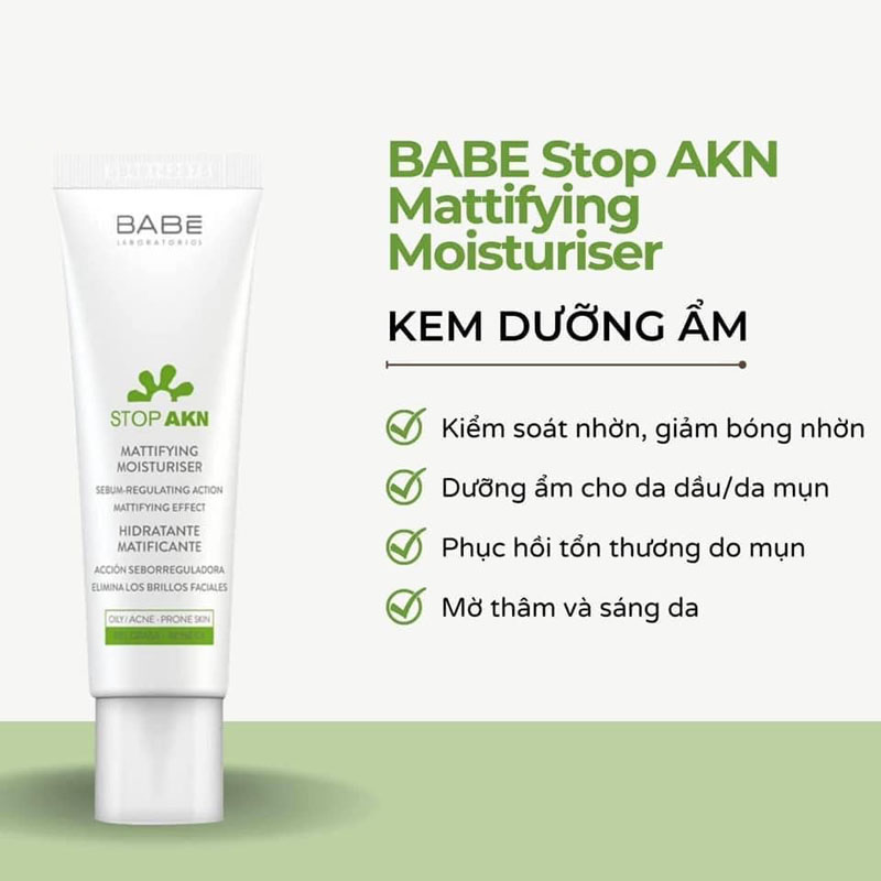 Kem Dưỡng Ẩm Cho Da Dầu Mụn Babe Stop AKN Mattifying Moisturiser 50ml