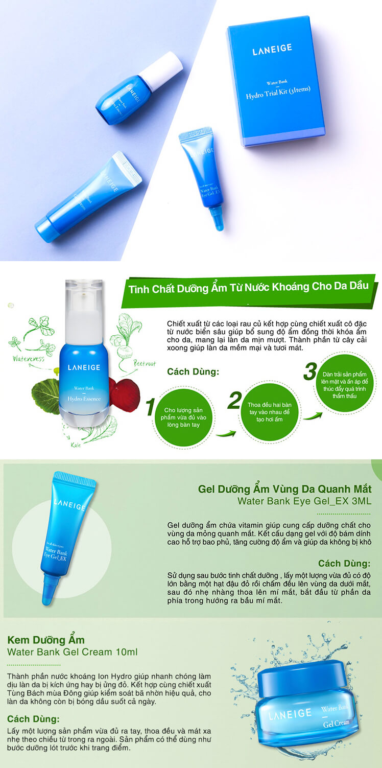 Bộ Kit Dưỡng Da Laneige Water Bank Hydro Kit 3 Items