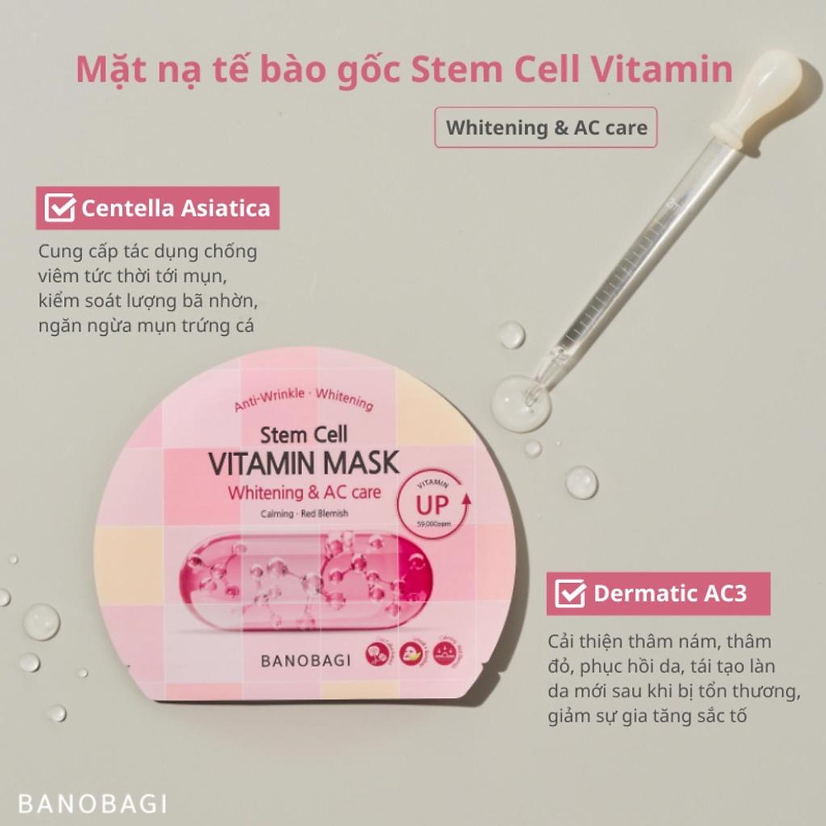 Mặt Nạ Giấy Banobagi Stem Cell Vitamin Mask Whitening & AC Care (Nhập Khẩu)