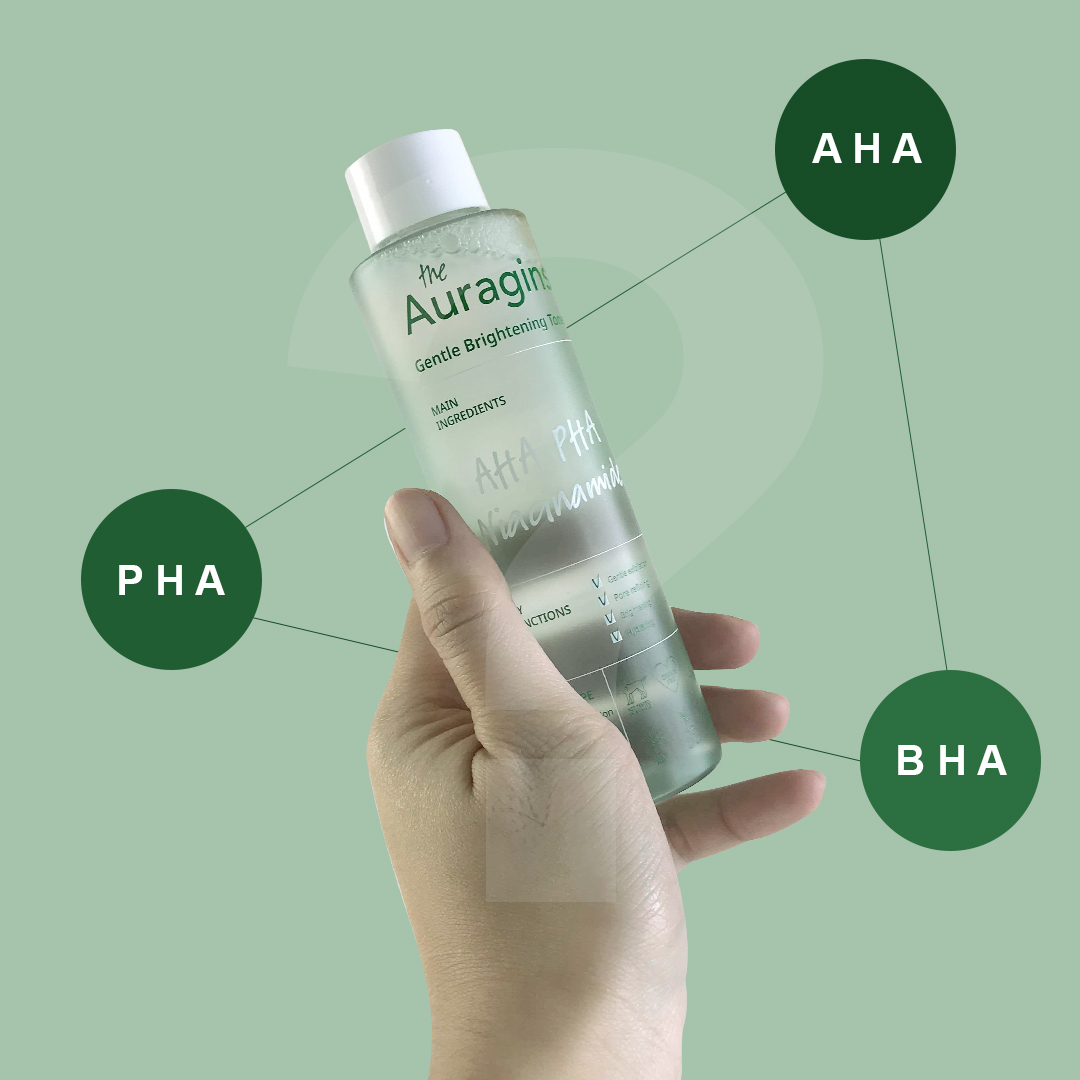 Nước Hoa Hồng The Auragins Sáng Da Ngừa Mụn AHA PHA Niacinamide Gentle Brightening Toner 150ml