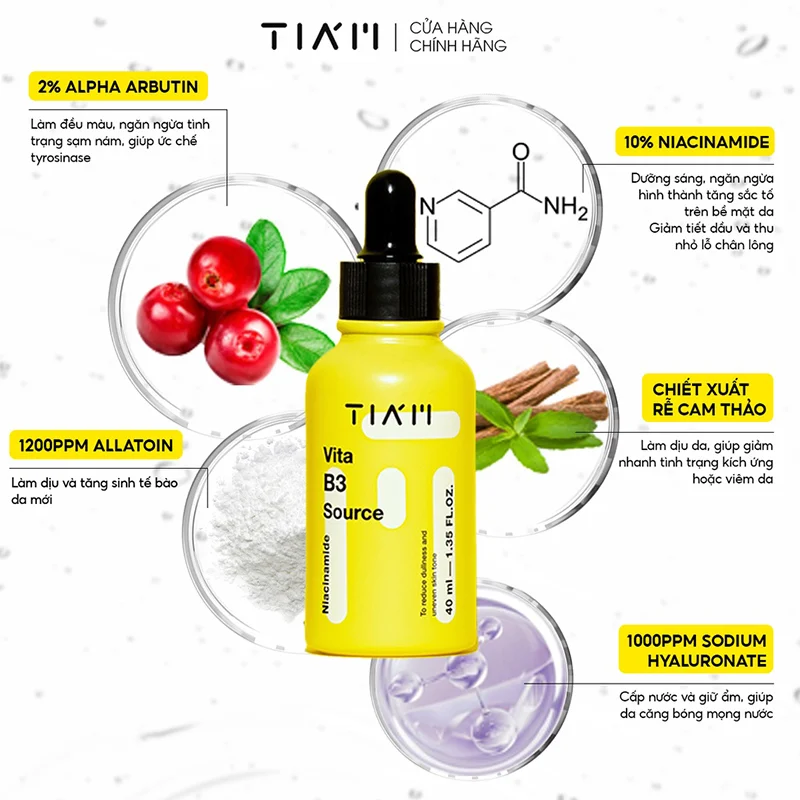 Tinh Chất Dưỡng Trắng Phục Hồi Cho Da Dầu Mụn Nhạy Cảm TIA'M Vita B3 Source (10% Niacinamide + 2% Arbutin) 40ml