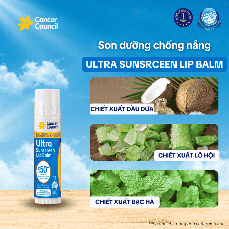 Son Dưỡng Môi Chống Nắng Cancer Council Ultra Sunscreen Lip Balm SPF50+ 4g