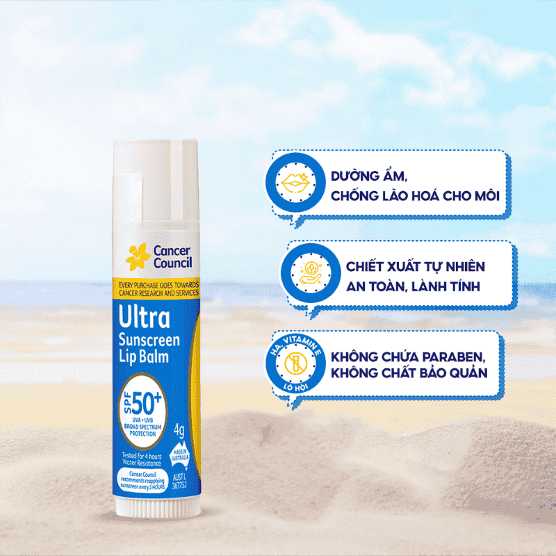 Son Dưỡng Môi Chống Nắng Cancer Council Ultra Sunscreen Lip Balm SPF50+ 4g