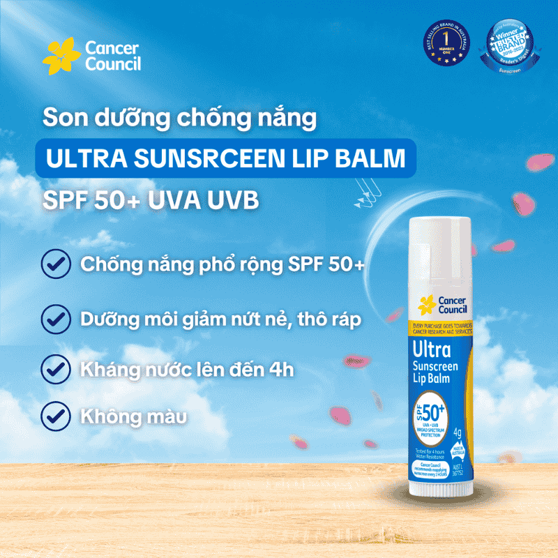 Son Dưỡng Môi Chống Nắng Cancer Council Ultra Sunscreen Lip Balm SPF50+ 4g