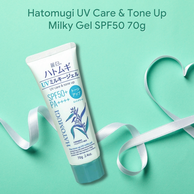 Gel Chống Nắng Cấp Ẩm Nâng Tone Hatomugi UV Care & Tone Up Milky Gel SPF50+ 70g (Mint Green)