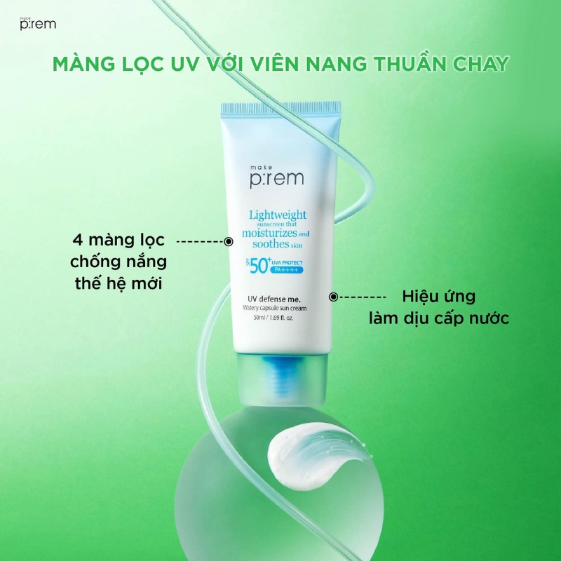 Kem Chống Nắng Hóa Học Make P:rem UV Defense Me Watery Capsule Sun Cream SPF50+ 50ml (Nhập Khẩu)