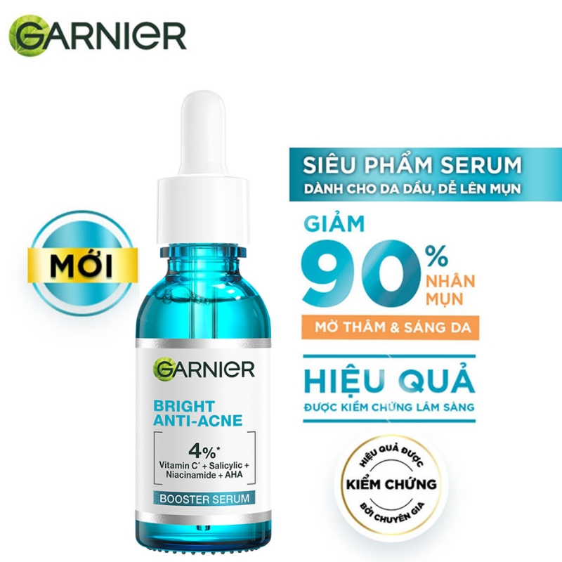 Tinh Chất Garnier Giảm Mụn Mờ Thâm Cho Da Dầu Bright Anti-Acne Booster 30ml (Mẫu Mới)