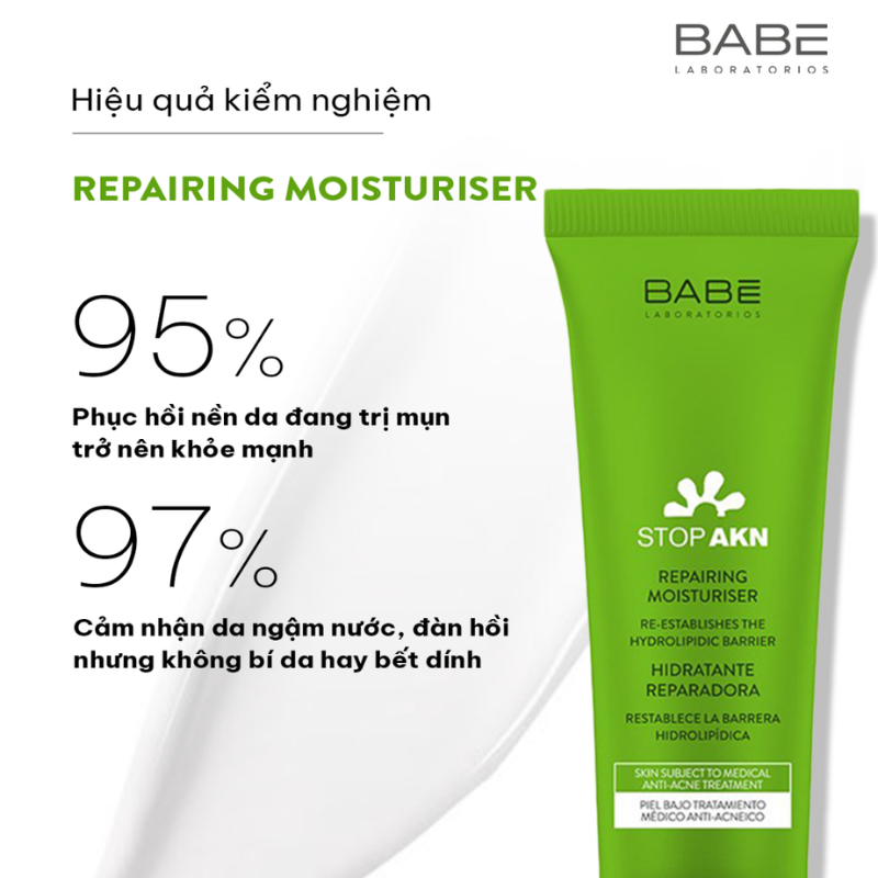 Kem Dưỡng Ẩm Phục Hồi Cho Da Mụn Babe Stop AKN Repairing Moisturiser 50ml