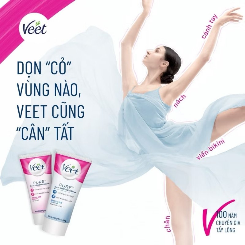 Kem Tẩy Lông Veet Pure Hair Removal Cream Legs & Body 100ml