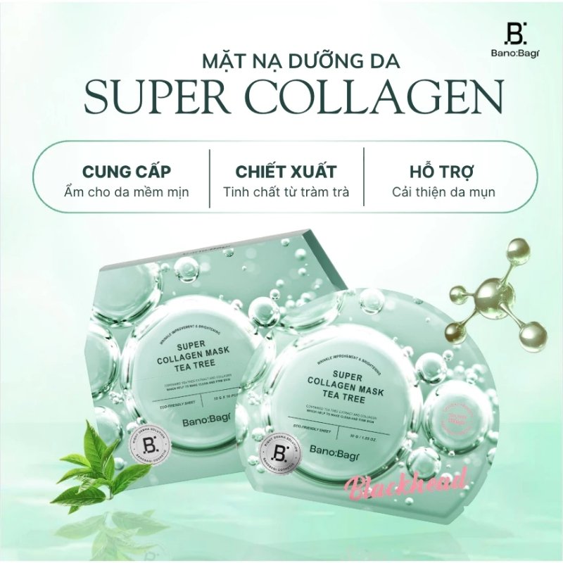 Mặt Nạ Giấy Giảm Mụn Banobagi Super Collagen Mask Tea Tree Blackhead 30g (Nhập Khẩu)