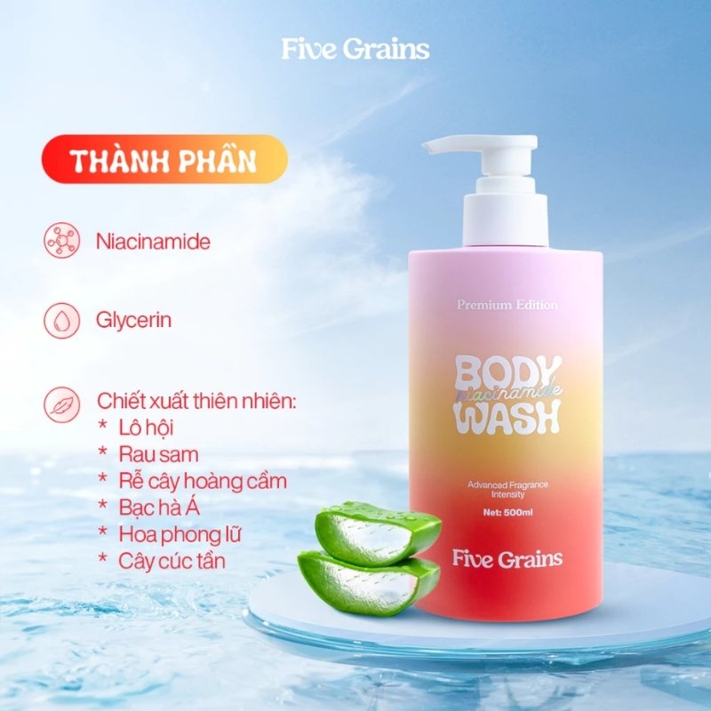 Sữa Tắm Sáng Da Hương Nước Hoa Five Grains Niacinamide Body Wash 500ml (Premium Edition)