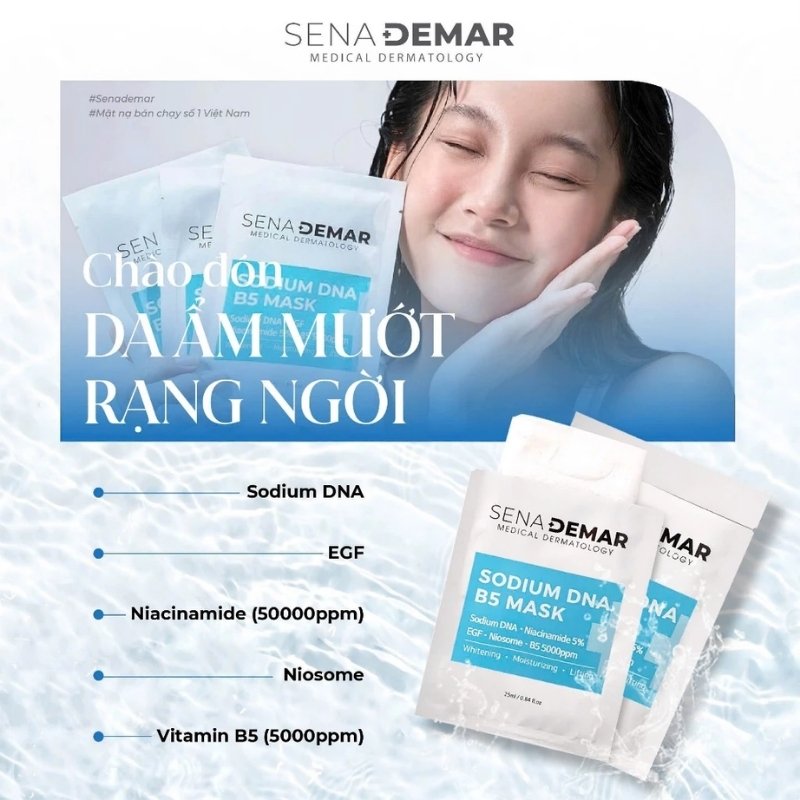 Mặt Nạ Cấp Ẩm Dưỡng Trắng Da Sena Demar Sodium DNA B5 Cica Mask 25ml (Mẫu Mới)