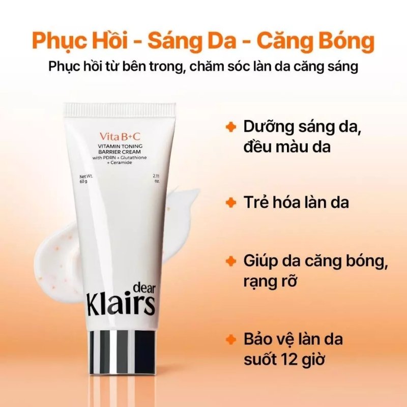 Kem Dưỡng Phục Hồi & Làm Sáng Da Klairs Vitamin Toning Barrier 60g