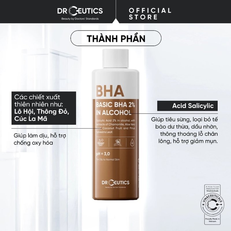 Nước Cân Bằng Tẩy Tế Bào Chết DrCeutics 2% BHA Basic BHA 2% In Alcohol 100ml