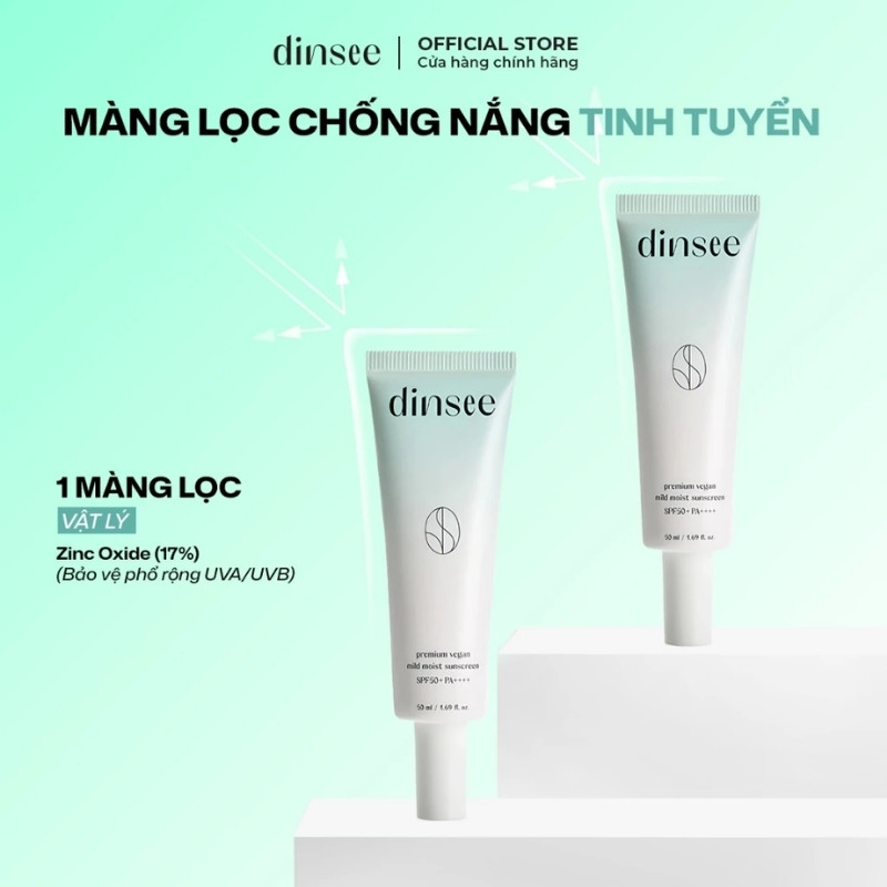 Kem Chống Nắng Vật Lý Thuần Chay Cho Da Nhạy Cảm Dinsee Premium Vegan Mild Moist Sunscreen SPF50+ 50ml