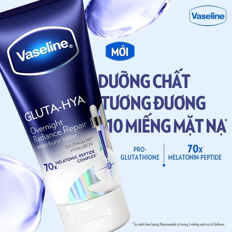 Thể Vaseline Sáng Da Ban Đêm Gluta-Hya Serum Burst Lotion 70X 300ml (Mẫu Mới)