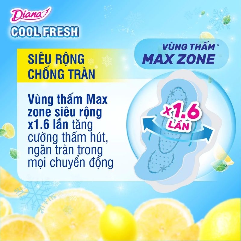 Băng Vệ Sinh Diana Sensi Cool Fresh Mát Dịu Siêu Mỏng Cánh 23cm (Ban Ngày) (Chanh Vàng)