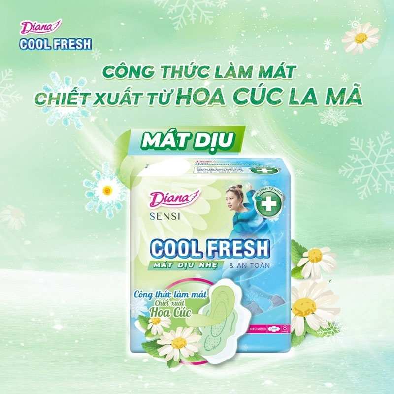 Băng Vệ Sinh Diana Sensi Cool Fresh Mát Dịu Siêu Mỏng Cánh 23cm (Ban Ngày) (Hoa Cúc)