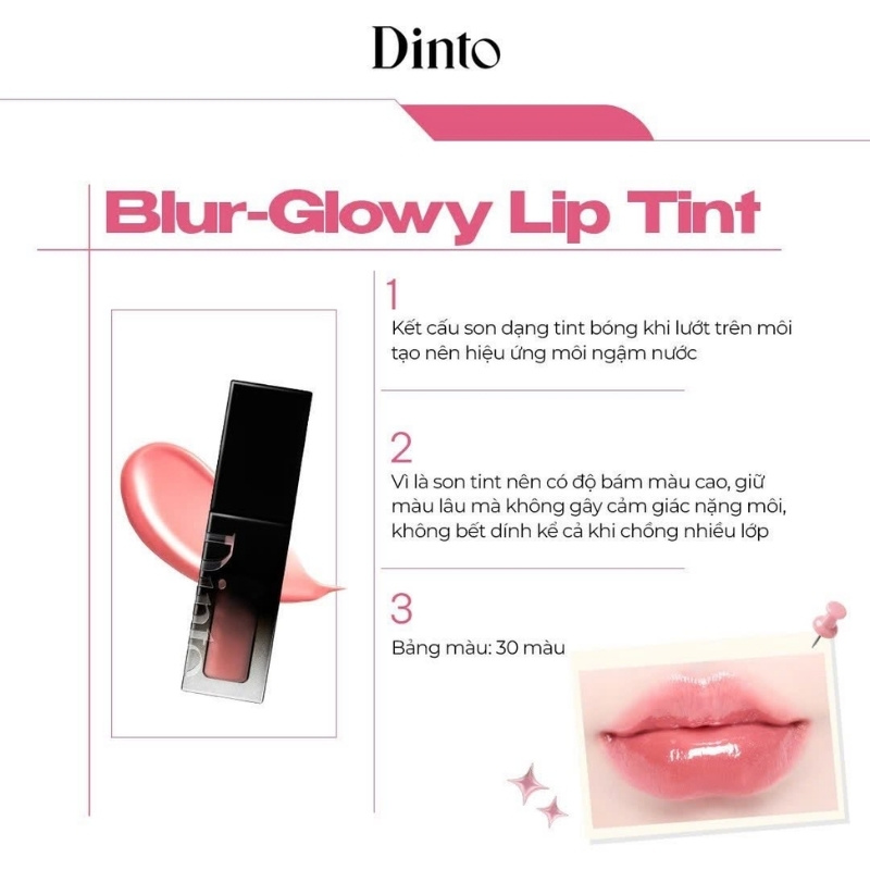 (Mini) Son Kem Bóng Thuần Chay Dinto Blur Glowy Lip Tint 1g