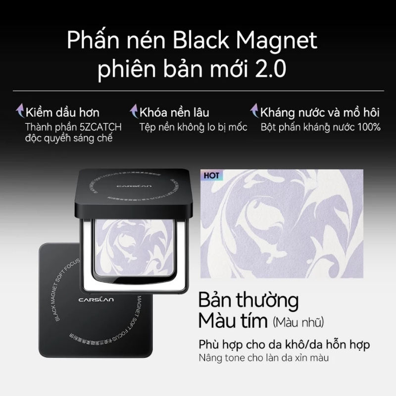 Phấn Phủ Nén Carslan 2.0 Black Magnet Soft Focus Powder 8g (Vỏ Đen) (Da Hỗn Hợp/Da Khô)
